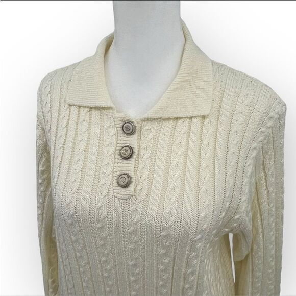 Vintage 90’s Alfred Dunner Cable Knit Sweater in Cream Women’s Size PM - Picture 2 of 9